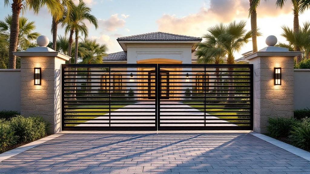 steel driveway gate - professional installation by fence contractor in Miami, Florida