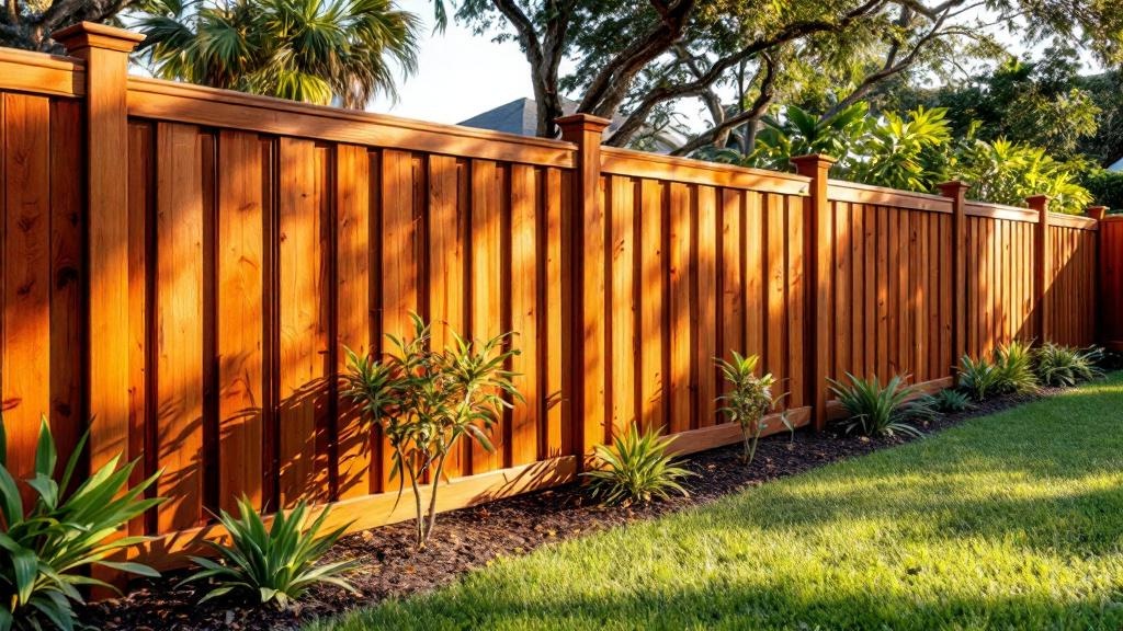 Professional wood privacy fence installation in Miami - backyard privacy