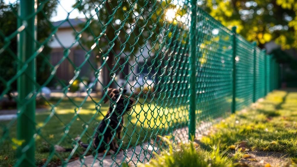 green vinyl-coated chain link chain link fence for backyard pet containment in Arizona
