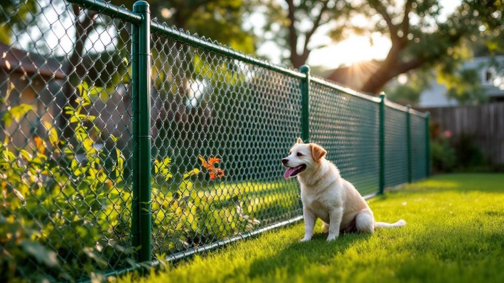 green vinyl-coated chain link chain link fence for backyard pet containment in Florida