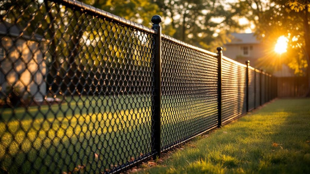 black vinyl-coated chain link chain link fence for backyard pet containment in North Carolina