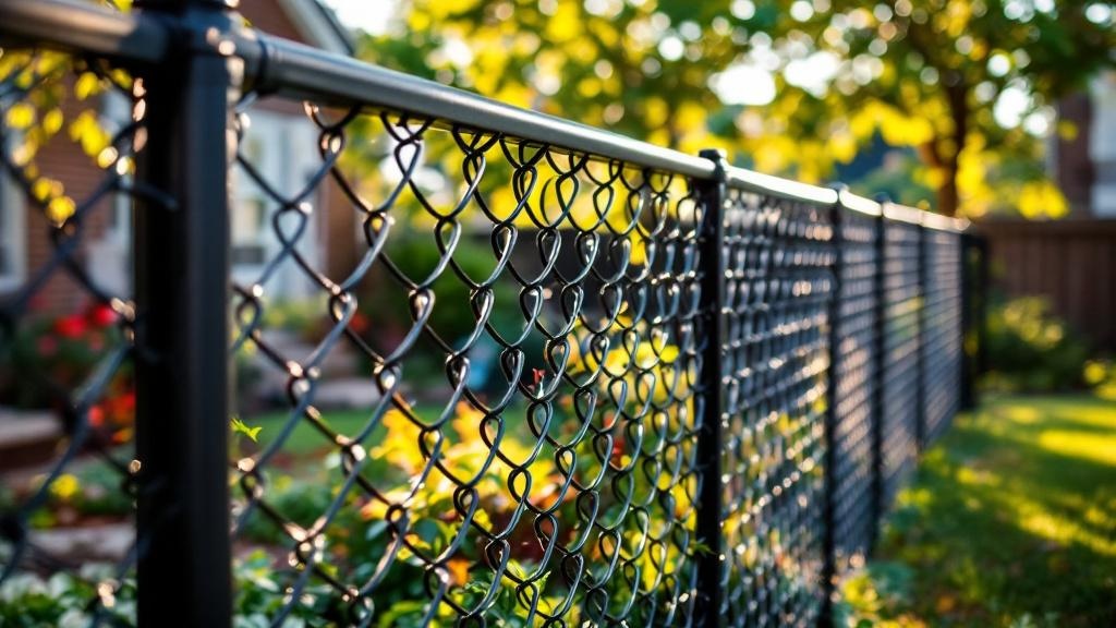 black vinyl-coated chain link diamond mesh - 8-foot installation by fence contractor in Raleigh, North Carolina