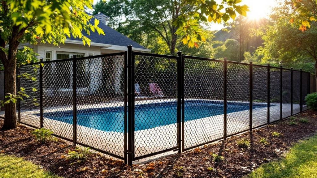 black vinyl-coated chain link chain link fence for pool enclosure in Georgia