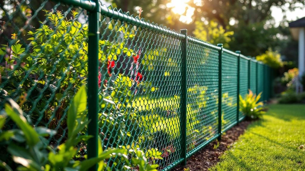 green vinyl-coated chain link chain link fence for garden protection in Florida