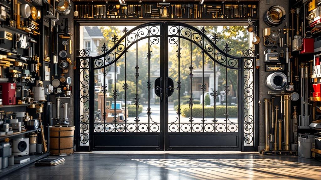 iron gate components materials display - professional installation by fence contractor in Seattle, Washington