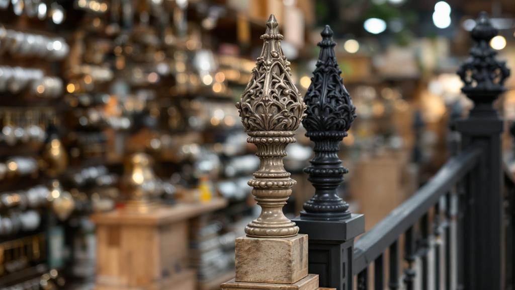 decorative gate finials materials display - professional installation by fence contractor in Denver, Colorado