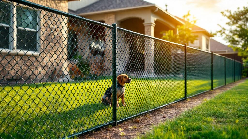 green vinyl-coated chain link diamond mesh - 4-foot installation by fence contractor in Dallas, Texas
