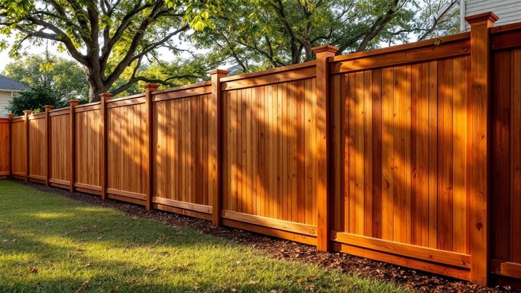 Redwood wood privacy fence for backyard privacy in Texas