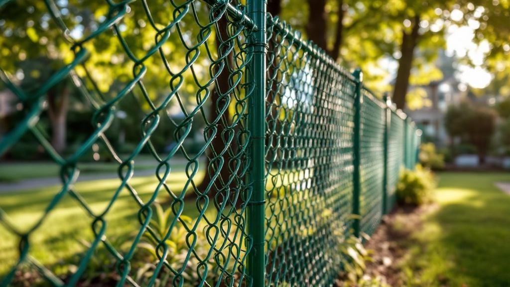 green vinyl-coated chain link diamond mesh - 8-foot installation by fence contractor in Seattle, Washington