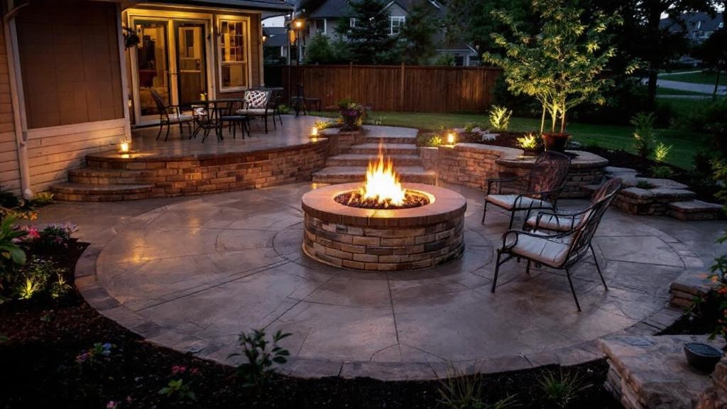 Concrete Patio with Fire Pit - Professional Patios by Concrete & Masonry contractors