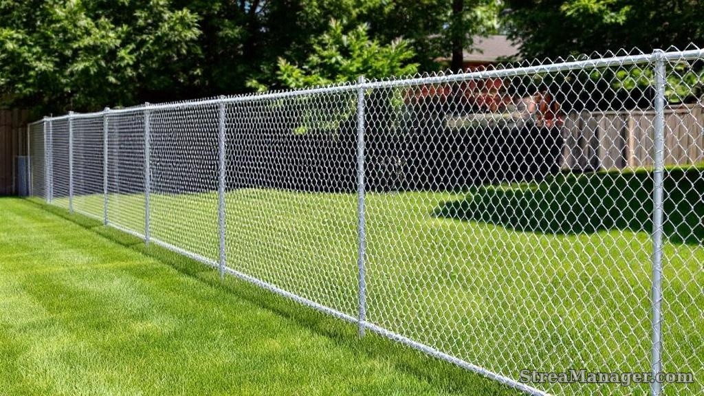 4-foot galvanized chain link fence in residential backyard