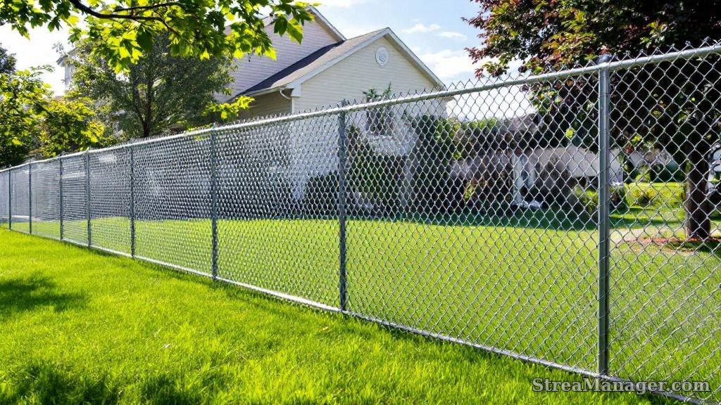 4-foot galvanized chain link fence in residential backyard