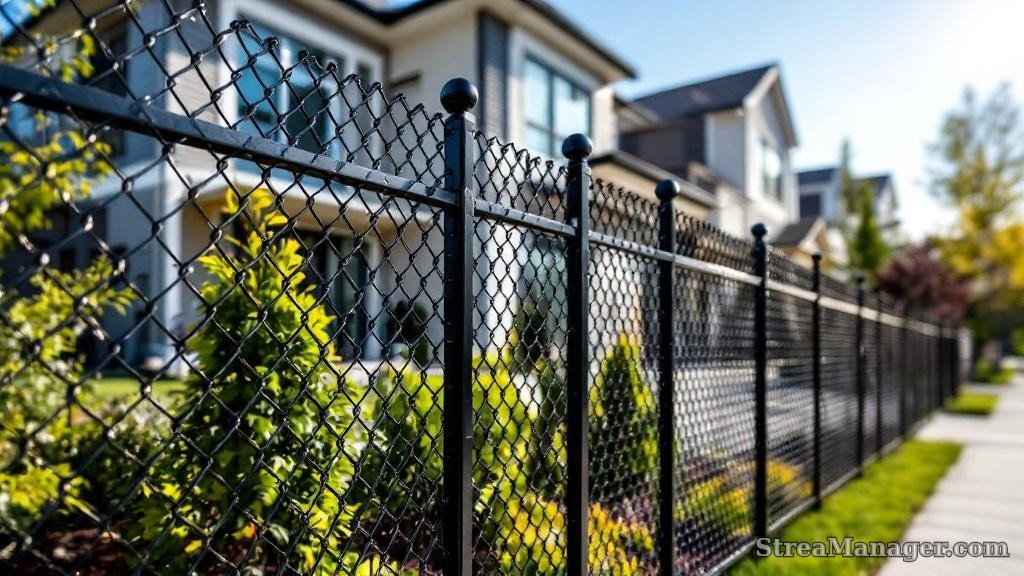 5-foot black vinyl coated chain link fence modern home