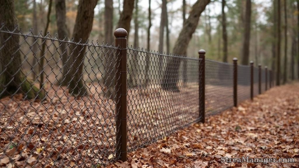 4-foot brown vinyl chain link fence blending with natural landscape
