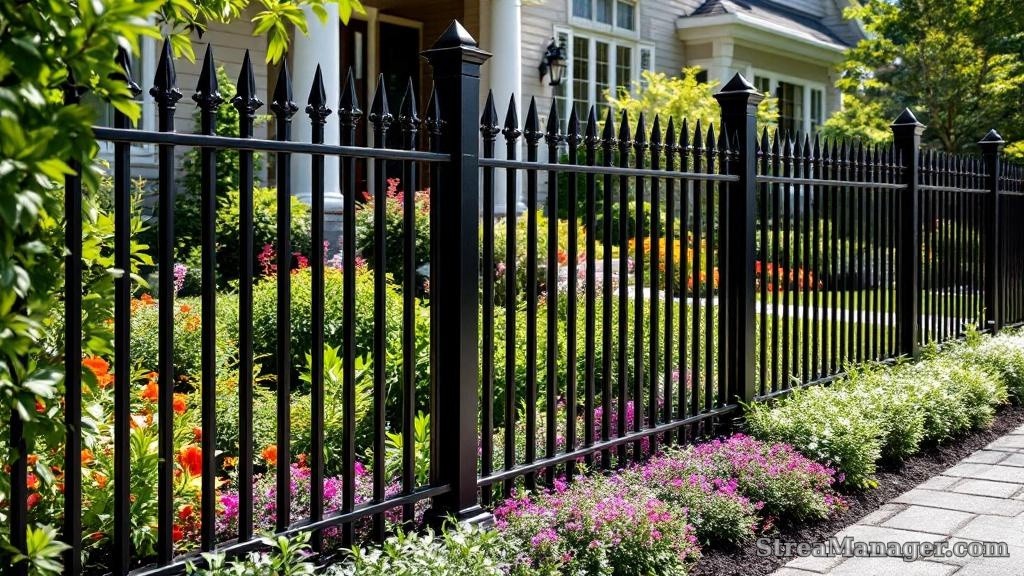 4-foot black ornamental iron decorative garden fence with spear tops
