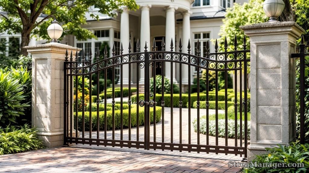 5-foot bronze ornamental iron fence with decorative scrollwork