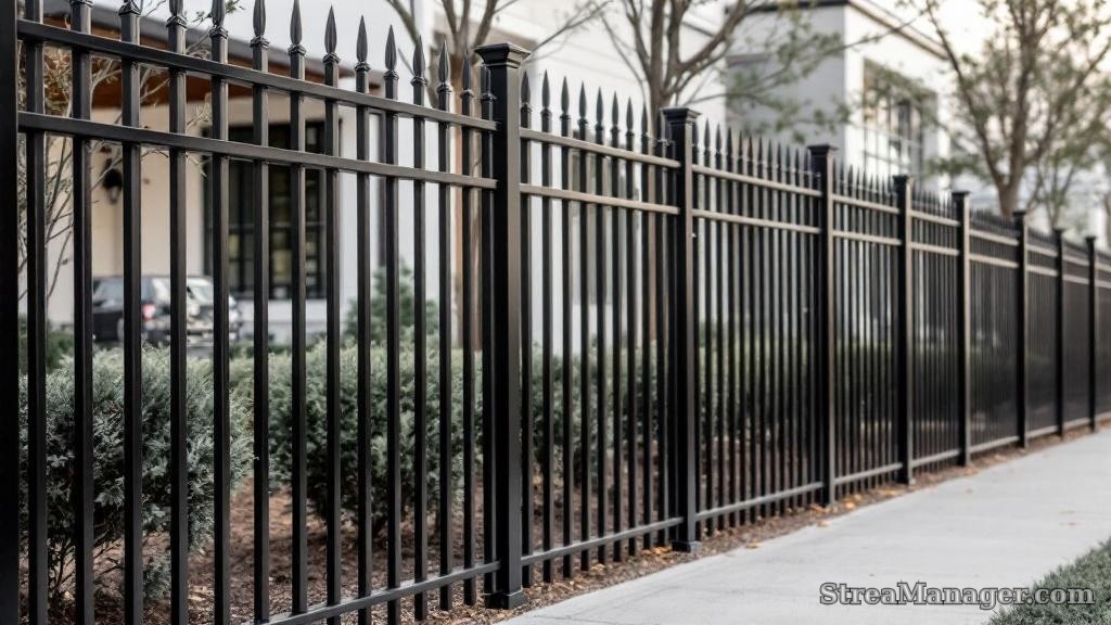 7-foot black ornamental iron commercial security fence