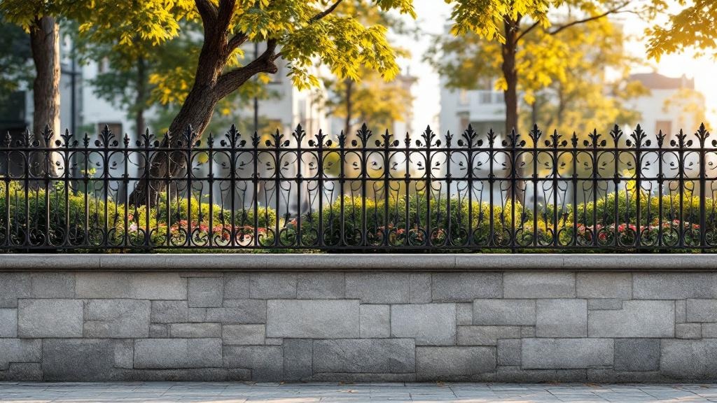 Iron Fence Stone Wall Base for Urban Properties - Professional Ornamental Iron by Fencing & Gates contractors