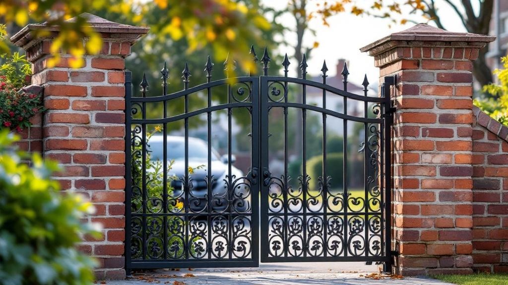 Iron Fence with Brick Columns - Residential - Professional Ornamental Iron by Fencing & Gates contractors