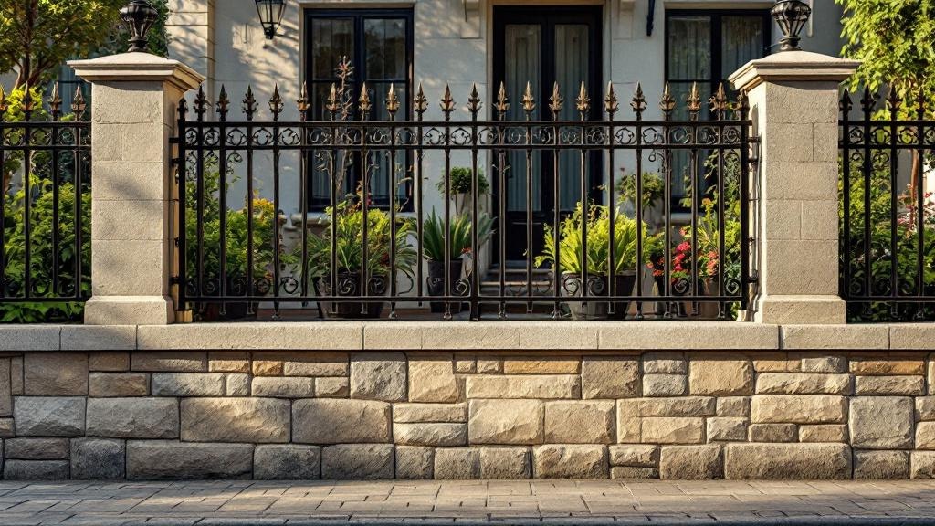 Iron Fence Stone Wall Base for Urban Properties - Professional Ornamental Iron by Fencing & Gates contractors