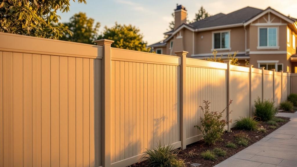 Installed Tan Vinyl Privacy Fence - Professional Vinyl Fence by Fencing & Gates contractors
