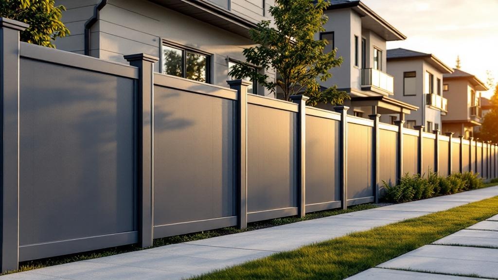 Gray Vinyl Privacy Fence for Office Properties - Professional Vinyl Fence by Fencing & Gates contractors