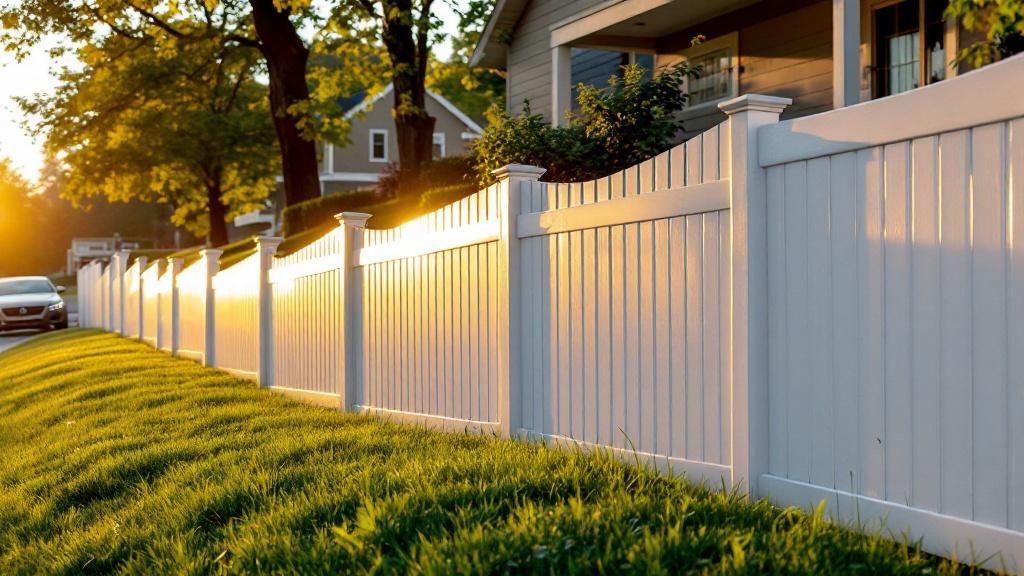 Custom Stepped Vinyl Fence on Slope - Professional Vinyl Fence by Fencing & Gates contractors
