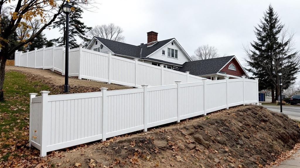 Custom Stepped Vinyl Fence on Slope - Professional Vinyl Fence by Fencing & Gates contractors