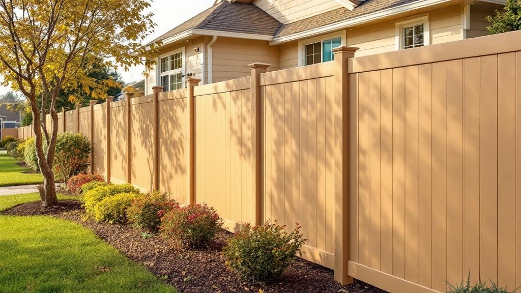 Standard Tan Vinyl Privacy Fence - Professional Vinyl Fence by Fencing & Gates contractors