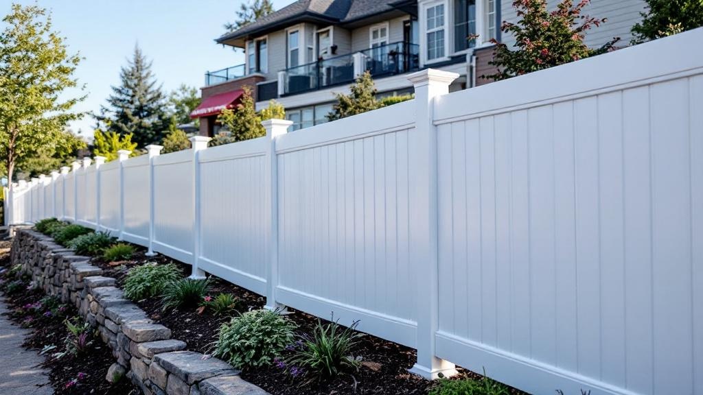 Custom Stepped Vinyl Fence on Slope - Professional Vinyl Fence by Fencing & Gates contractors