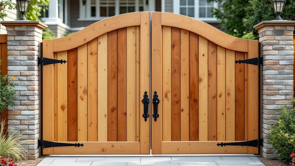 Custom Arched Wood Gate for Restaurant Properties - Professional Wood Fence by Fencing & Gates contractors