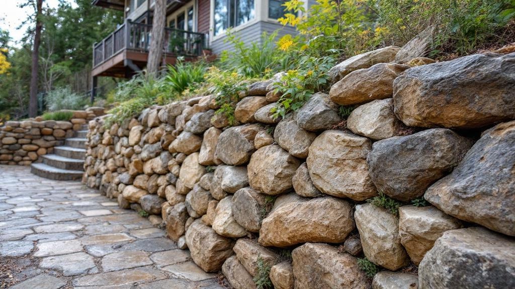 Boulder Retaining Wall - Professional Hardscaping by Landscaping contractors