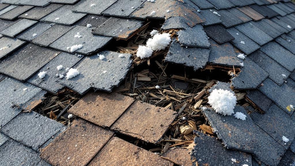 Storm Damaged Shingle Roof - Professional Asphalt Shingles by Roofing contractors