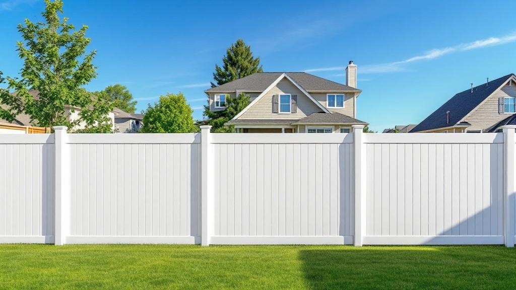 White vinyl privacy fence in backyard