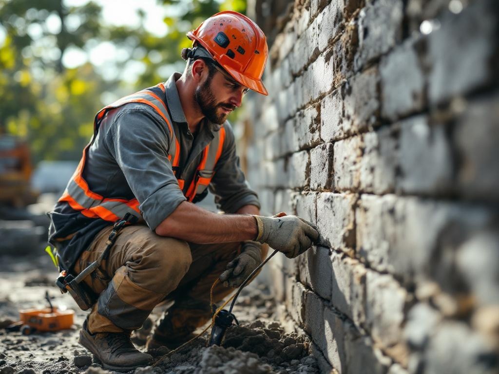 Professional technician building a durable retaining wall using quality materials and tools