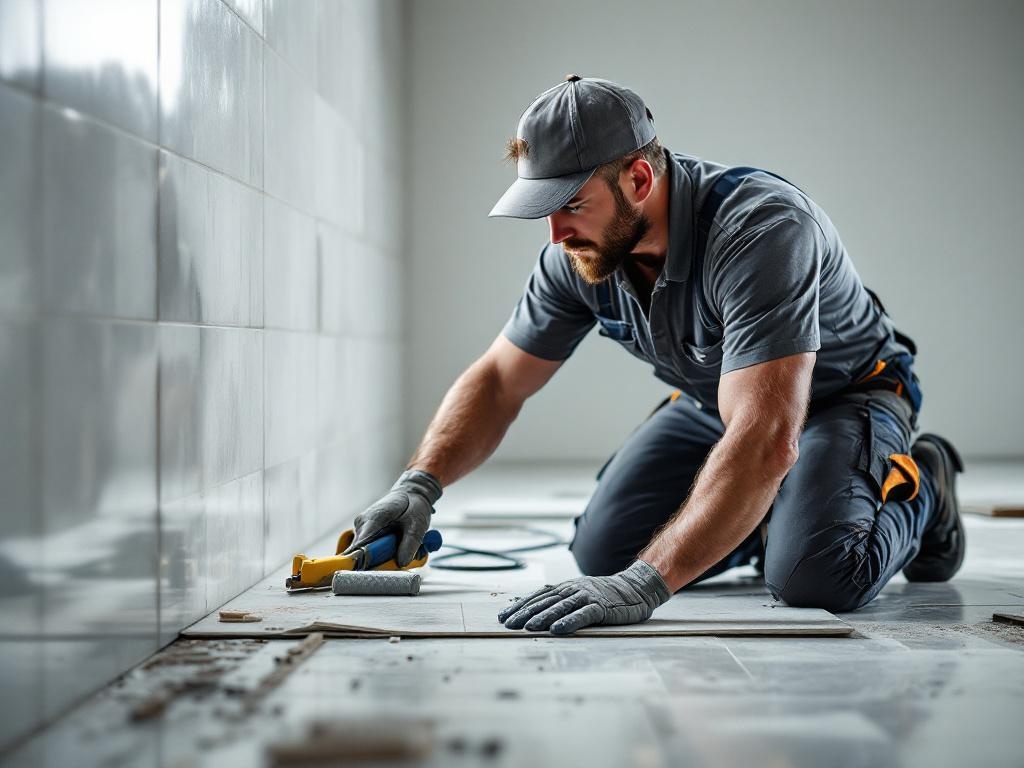 Professional technician installing tiles with precision and high-quality tools