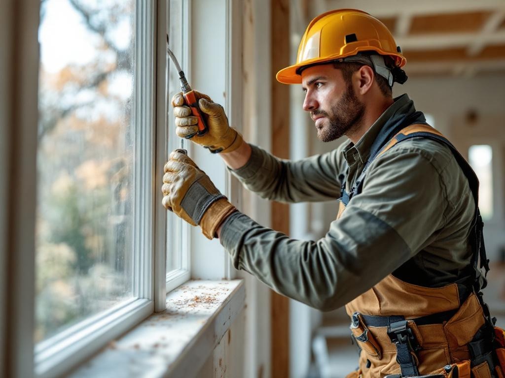 Professional contractor working on a home addition project with tools and equipment