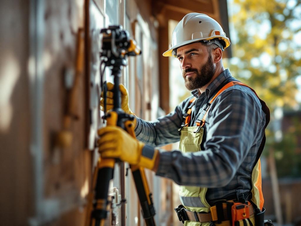 Professional general contractor building a home addition with tools and equipment on-site