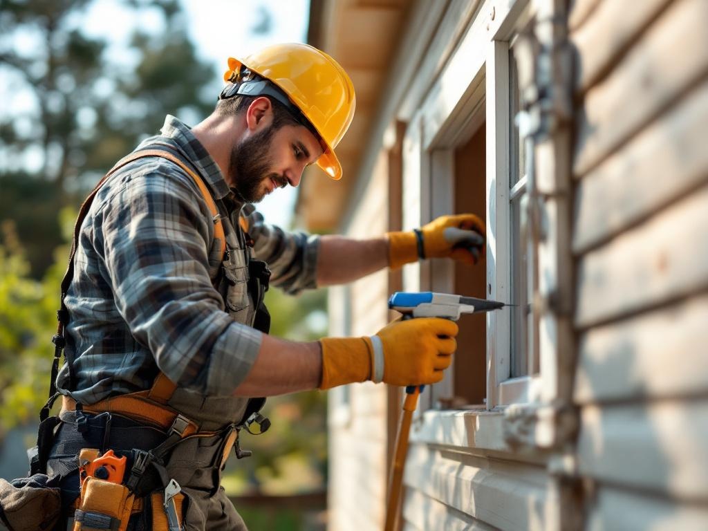 Professional general contractor building a home addition with tools and equipment in natural light