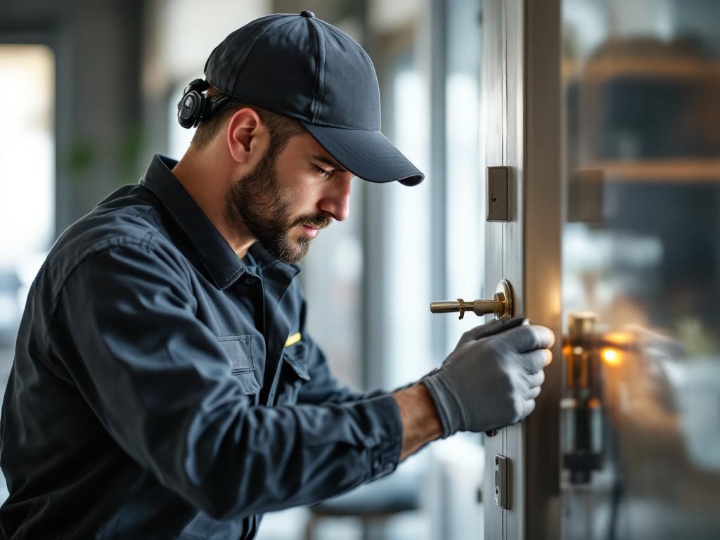 Professional locksmith assisting with emergency lockout using specialized tools and equipment