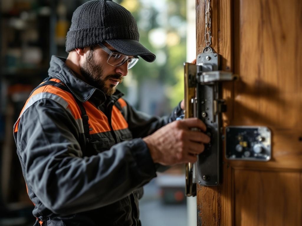 Professional locksmith unlocking a door during an emergency lockout situation