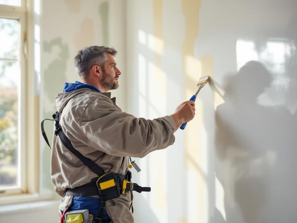 Professional technician painting interior walls with precision and top-quality tools