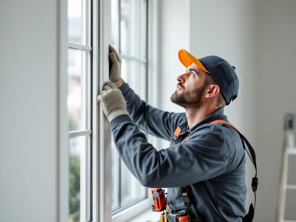 Professional technician repairing a residential window with precision tools and expertise