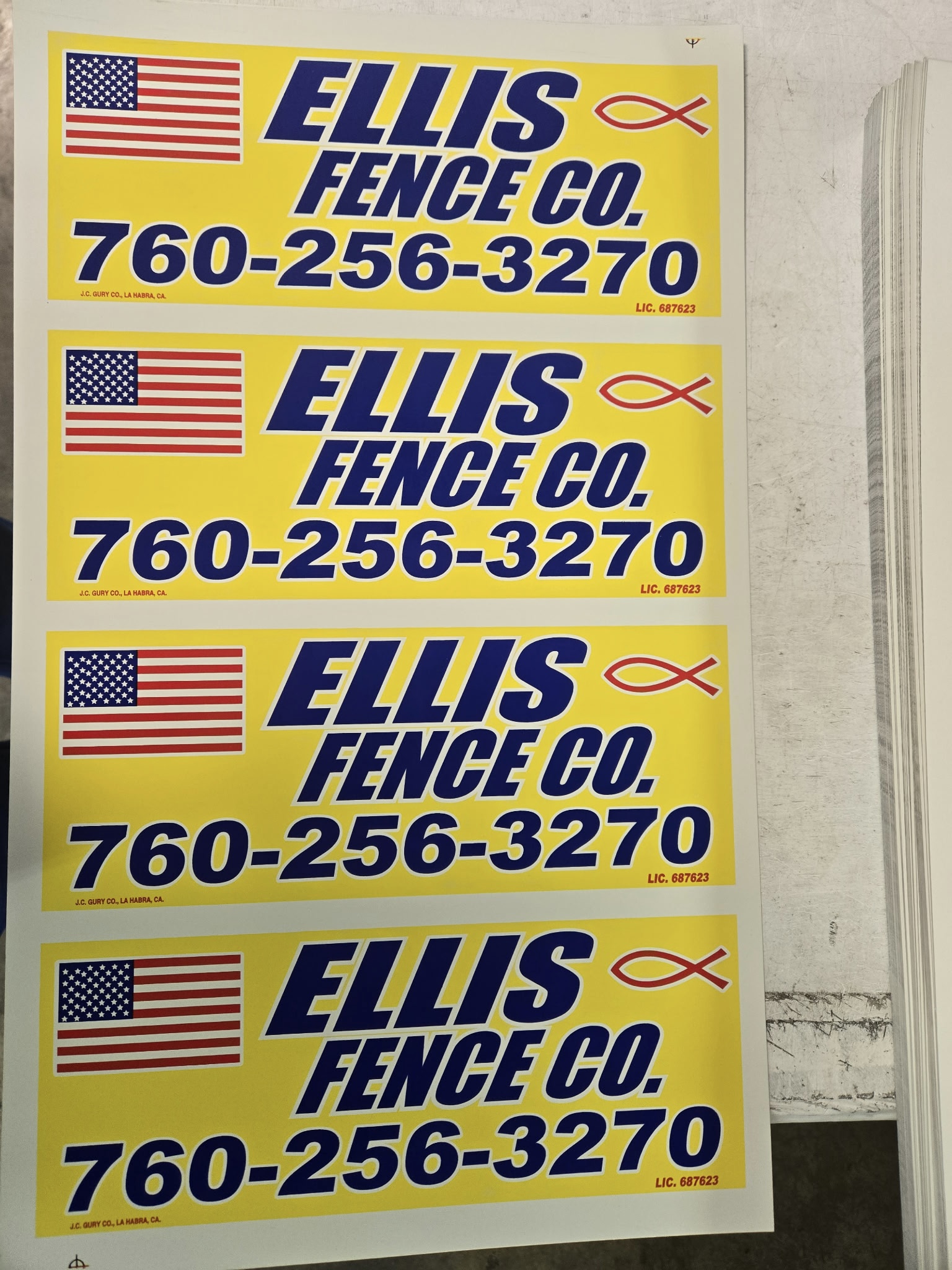 ELLIS FENCE CO. - Rectangle Fence Sign | J.C. Gury Signs