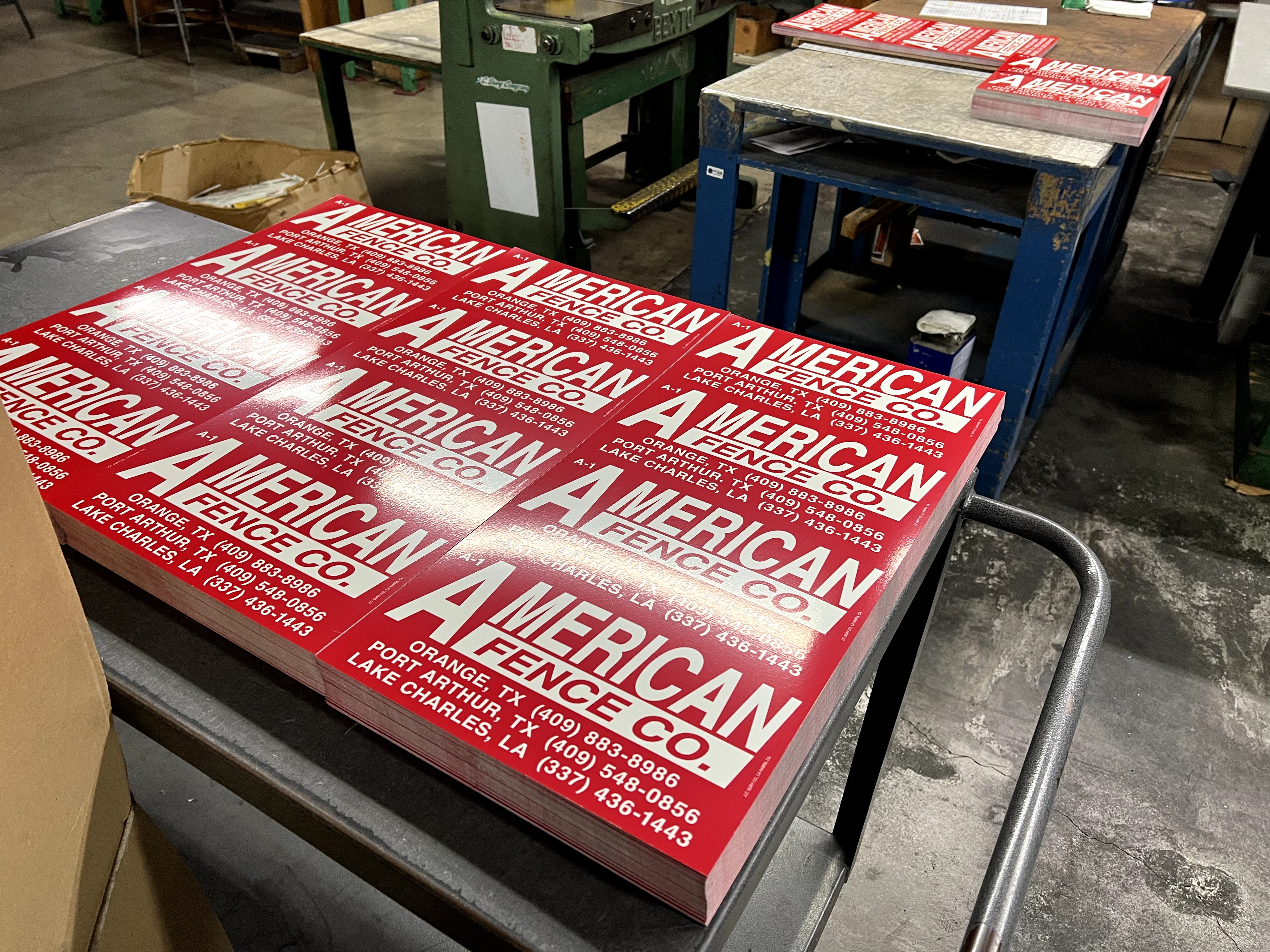 crimson rectangle Fence Sign