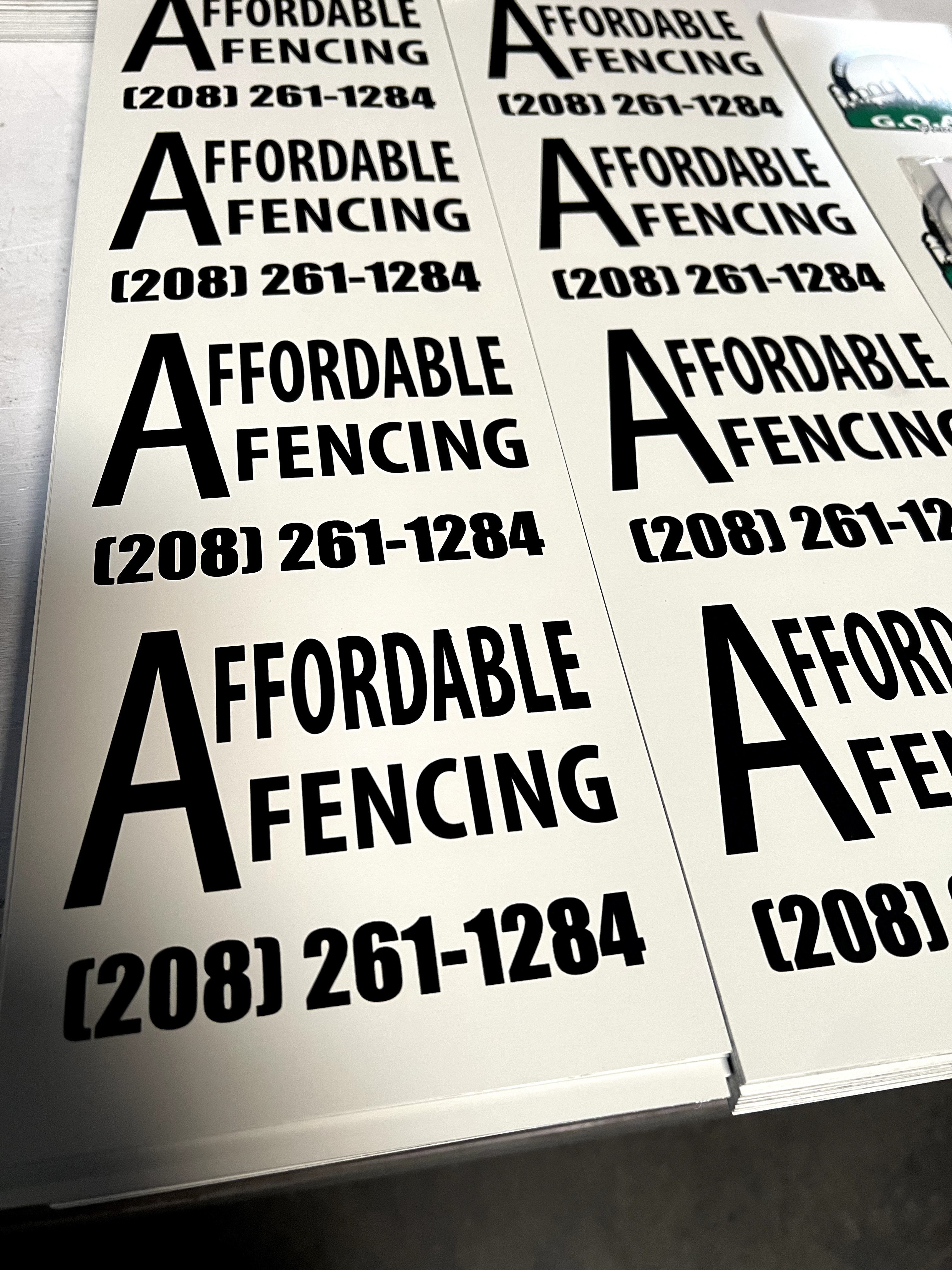 Custom black and white rectangle sign for fence businesses