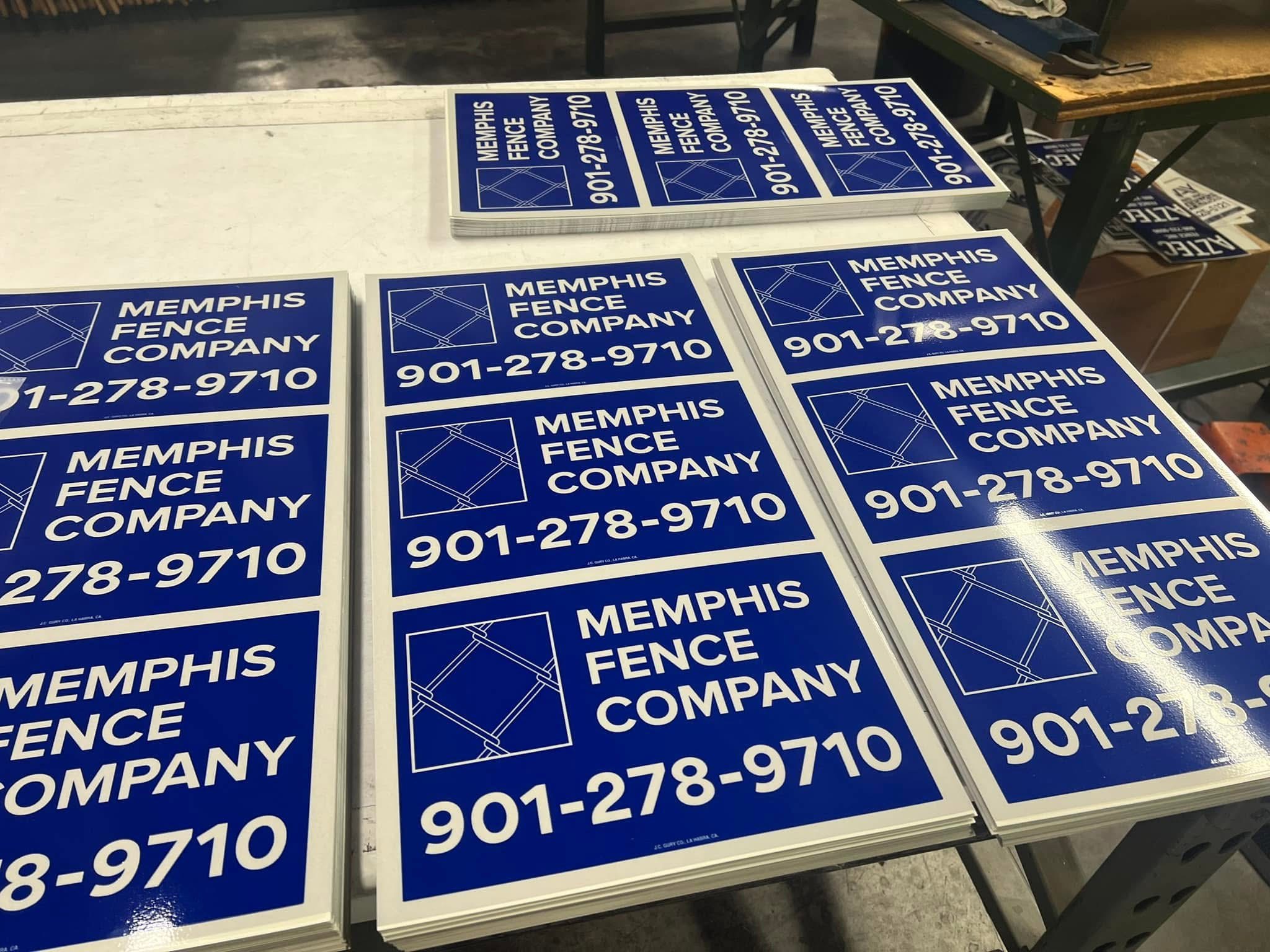 blue rectangle Fence Sign