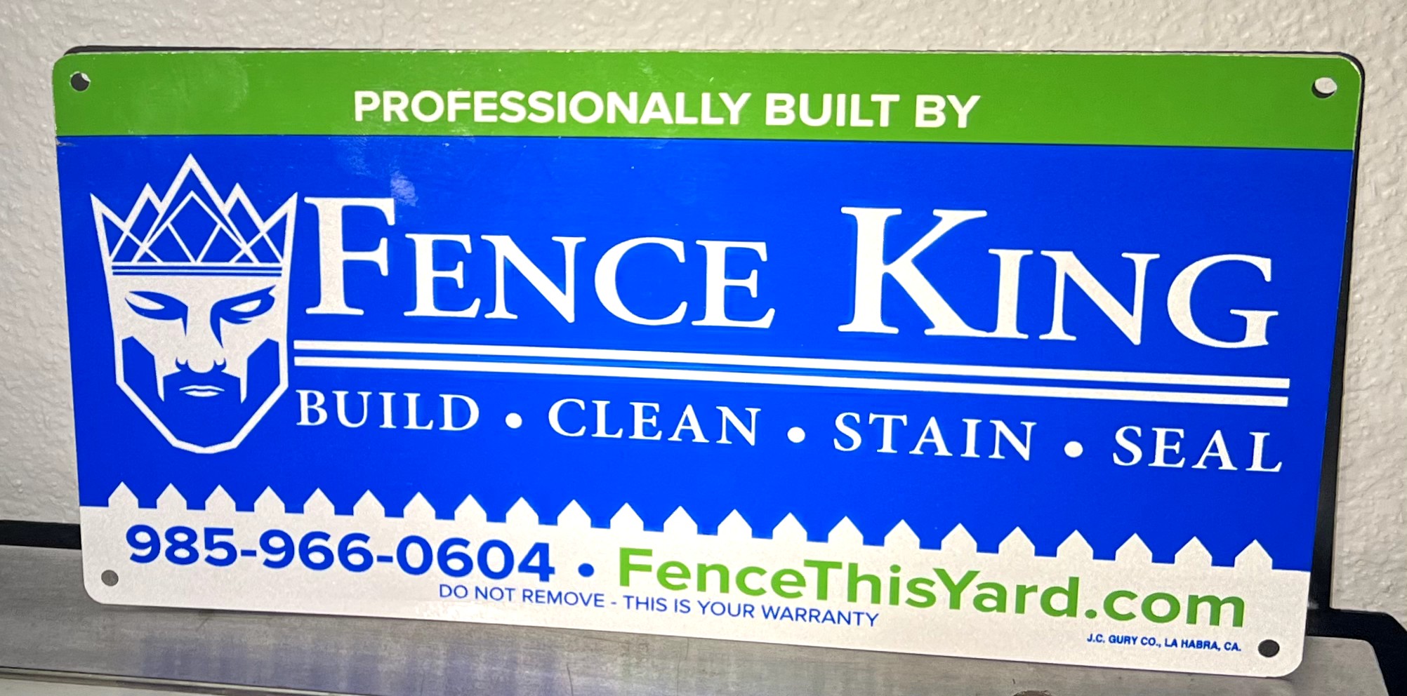 blue rectangle Fence Sign