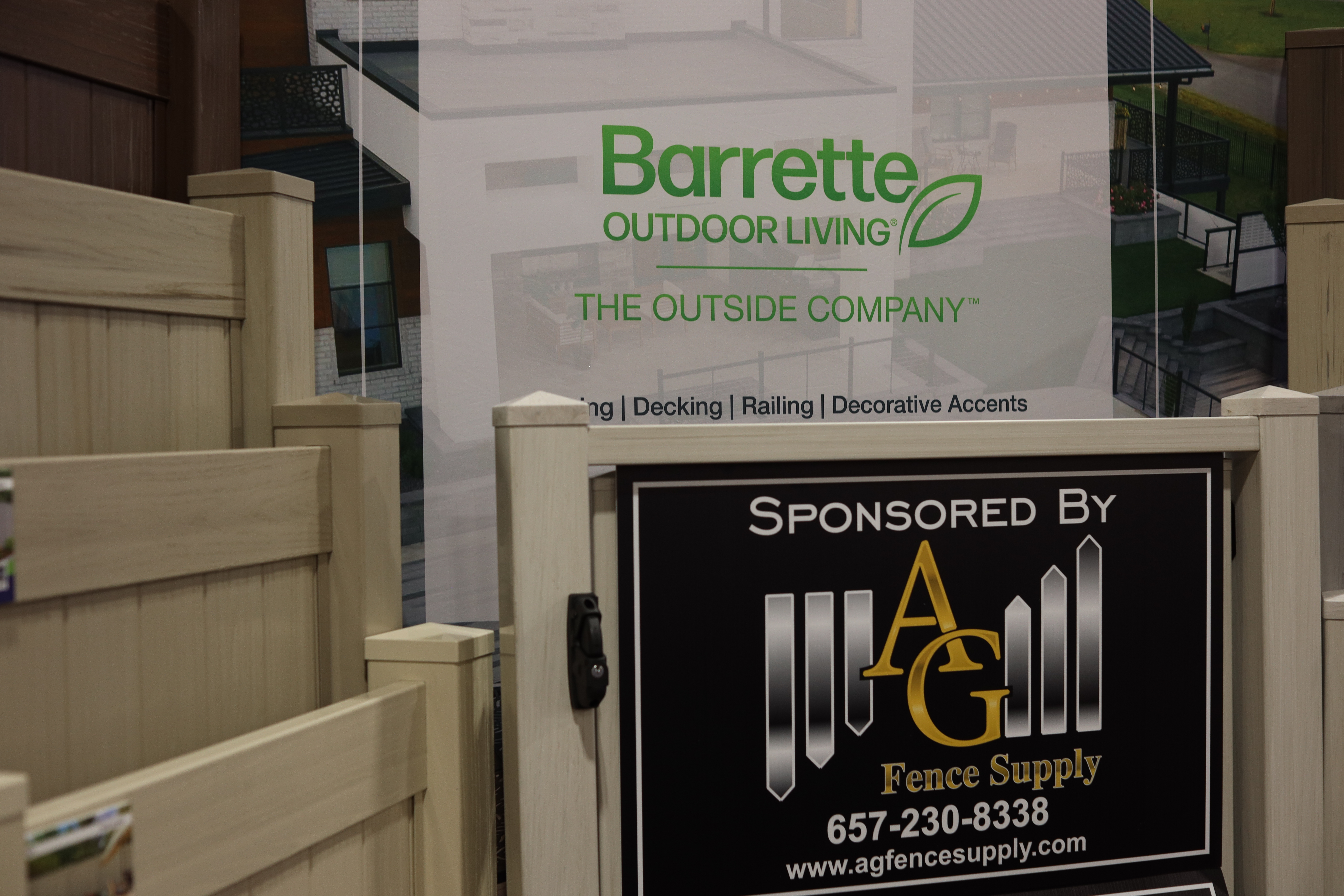 A G Vinyl Fencing trade show booth showcasing vinyl, aluminum, and glass fencing solutions for outdoor living.